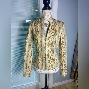 Cache Vtg 90’s Snakeskin Animal Print Faux Leather Fitted V-Neck Jacket Sz 6